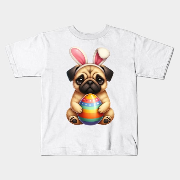 Easter Pug Dog Kids T-Shirt by Chromatic Fusion Studio